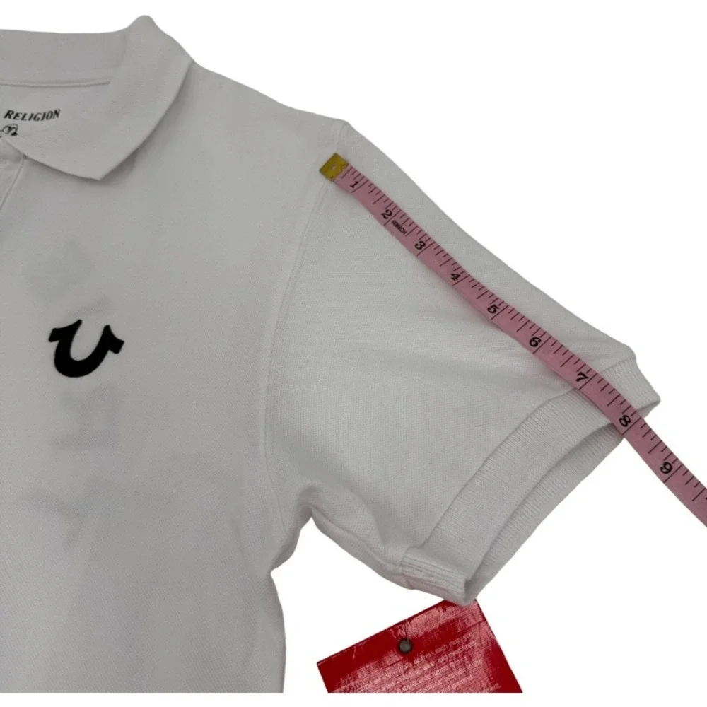 TRUE RELIGION NEW Small Polo Shirt White Graphic Logo Crafted With Pride Y2K